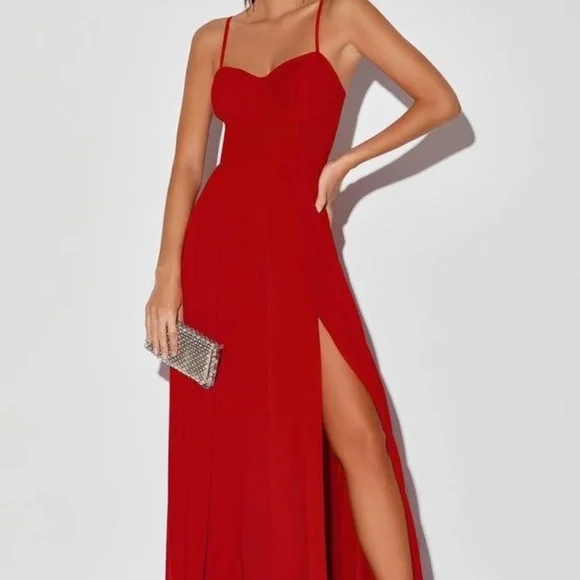 cause for commotion red pleated bustier maxi dress Commotion Red Pleated Bustier Maxi Dress